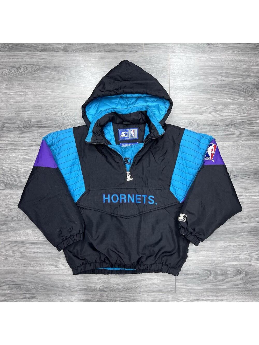 Vintage Starter Charlotte Hornets Quarter Zip Puffer Jacket Youth Large RARE